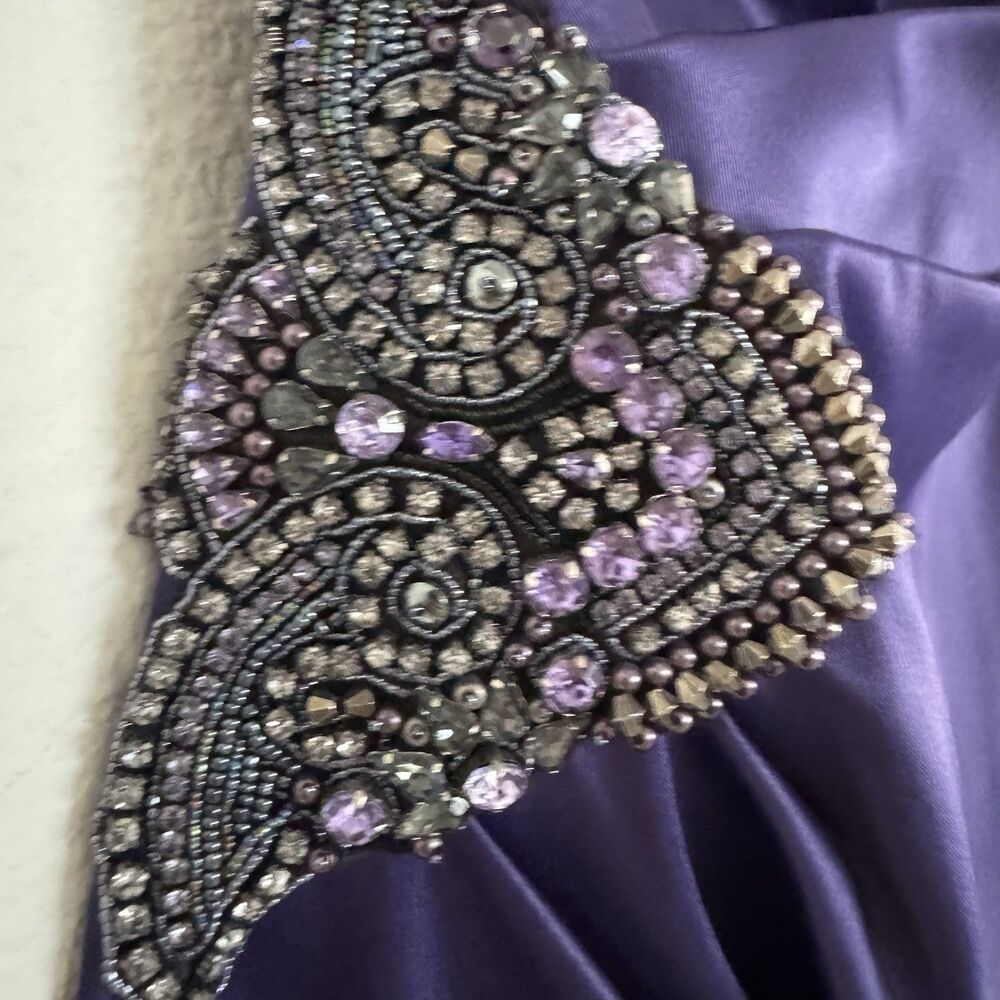 Eliza J Stretch Satin One Shoulder Cocktail Formal Dress Purple Sz 2 Embellish - Picture 3 of 16